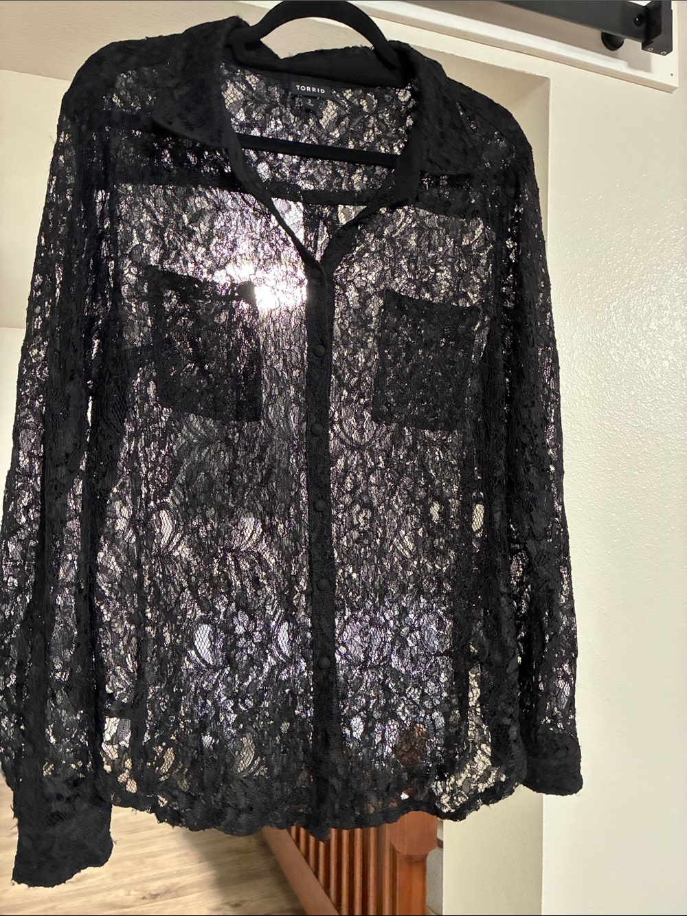 Torrid Women’s Black Sheer Lace Button-Front Shirt Torrid Size 2